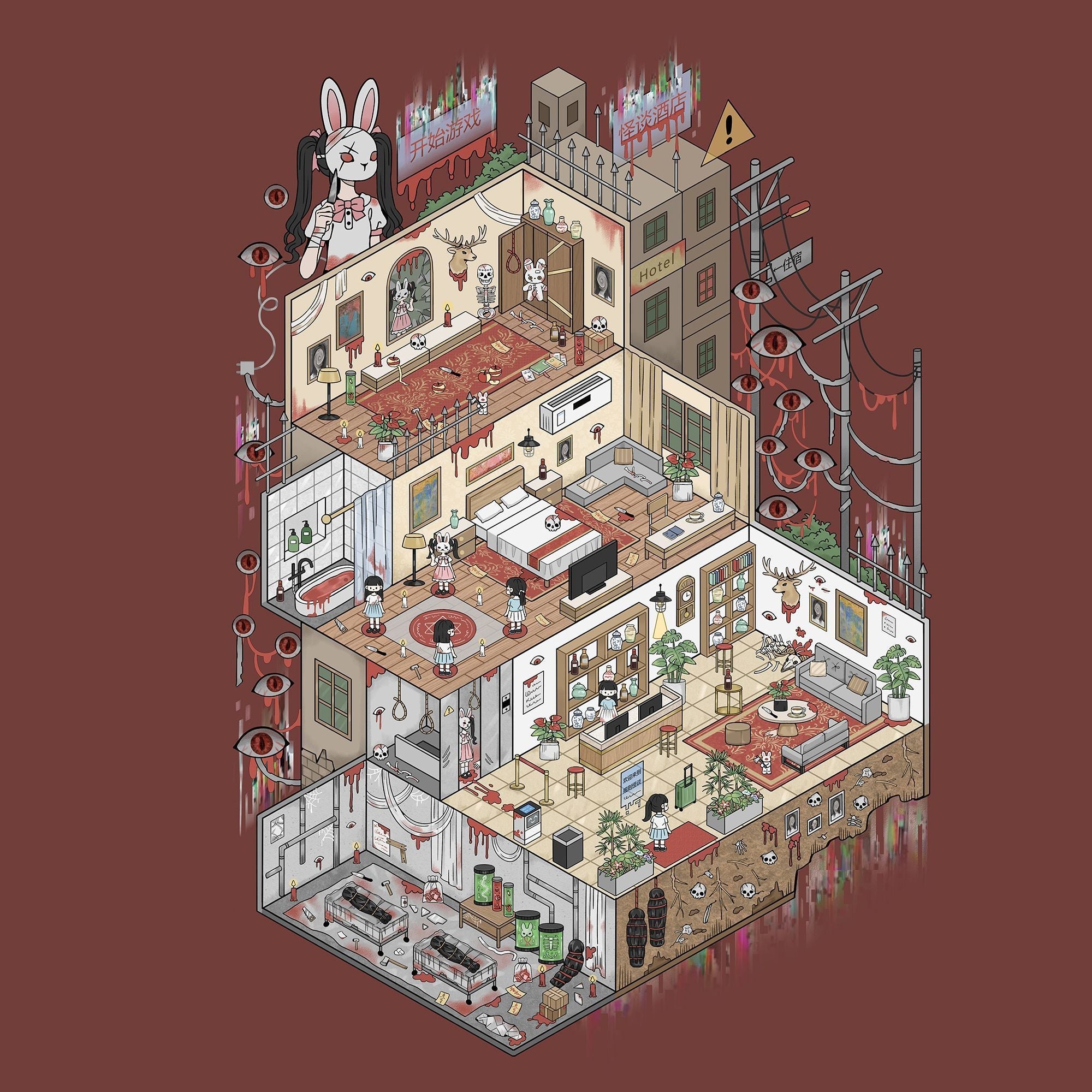 Hotel Creepypasta – Plus Size 3D Sticker Scene