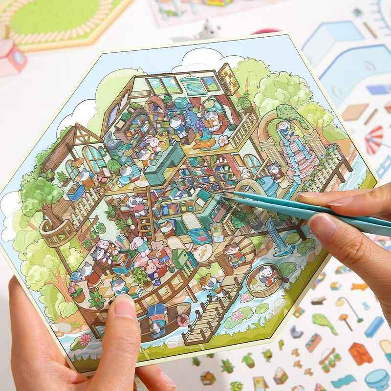 Cute Animals 17.0 – 3D Miniature Sticker Scenes - 4 Theme Sets: Amusement Park | Farm | Yacht | Bookstore