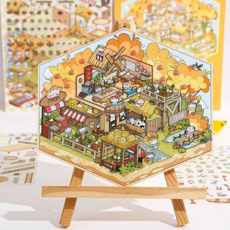 Cute Animals 17.0 – 3D Miniature Sticker Scenes - 4 Theme Sets: Amusement Park | Farm | Yacht | Bookstore