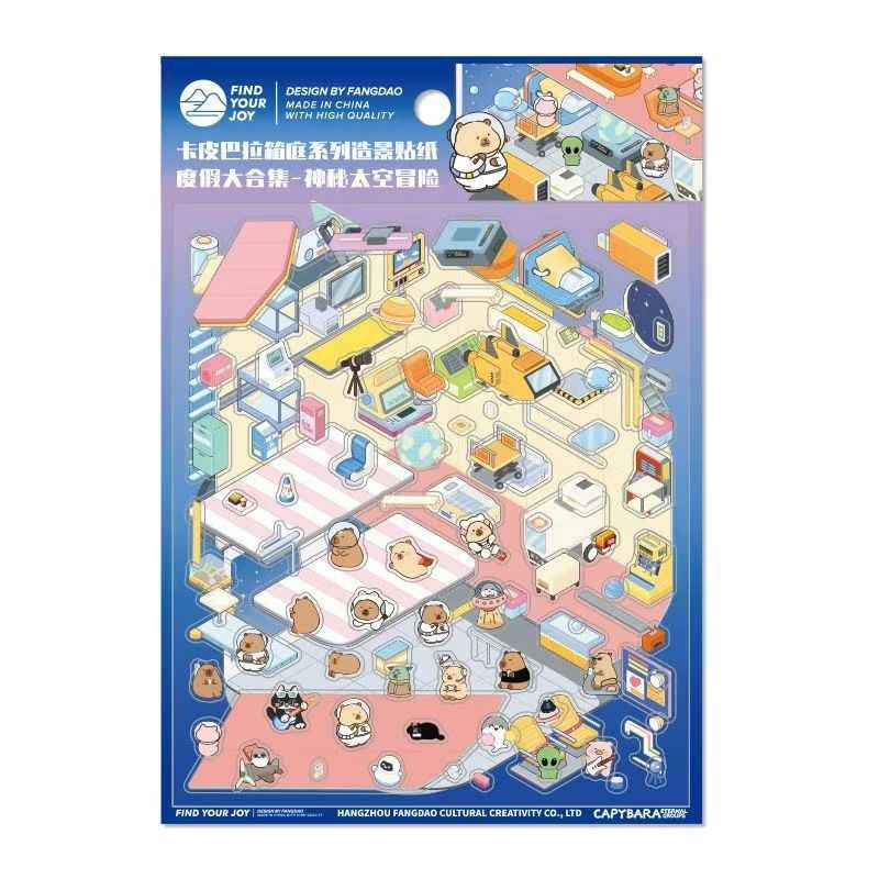 Cute Capybara – 3D Miniature Sticker Scenes - 4 Theme Sets: Underground Cave | Underwater World | Fun Farm | Mysterious Space