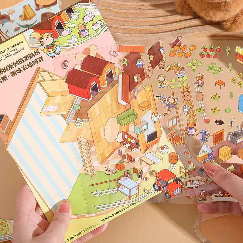 Cute Capybara – 3D Miniature Sticker Scenes - 4 Theme Sets: Underground Cave | Underwater World | Fun Farm | Mysterious Space
