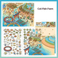 Cute Cat – 3D Miniature Sticker Scenes - 4 Theme Sets: Cat Pottery Society | Cat Sushi House | Cat Ceramic Workshop | Cat Fish Farm