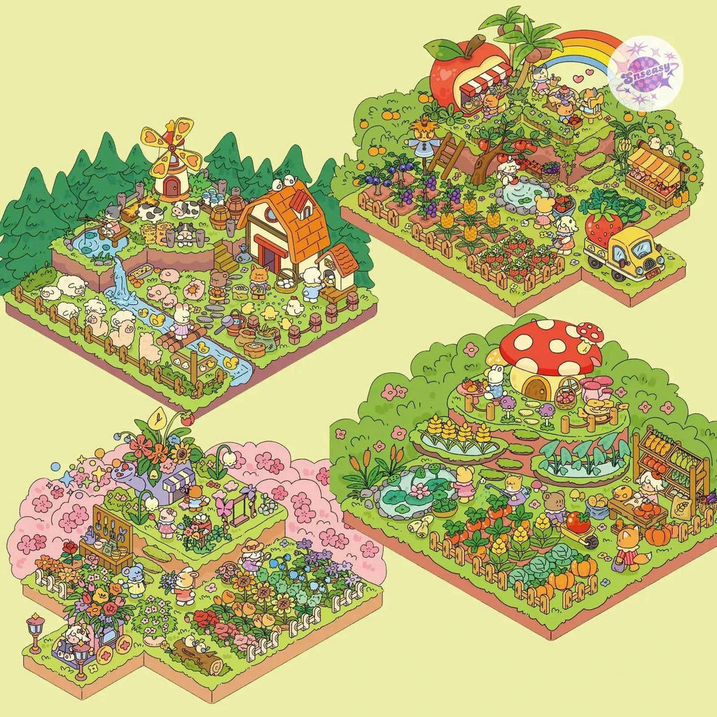 Pastoral Farm Series – 3D Miniature Sticker Scenes - 4 Theme Sets: Animal Farm | Vegetable Farm | Flower Farm | Fruit Farm