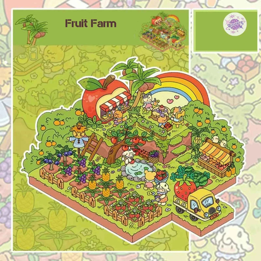 Pastoral Farm Series – 3D Miniature Sticker Scenes - 4 Theme Sets: Animal Farm | Vegetable Farm | Flower Farm | Fruit Farm