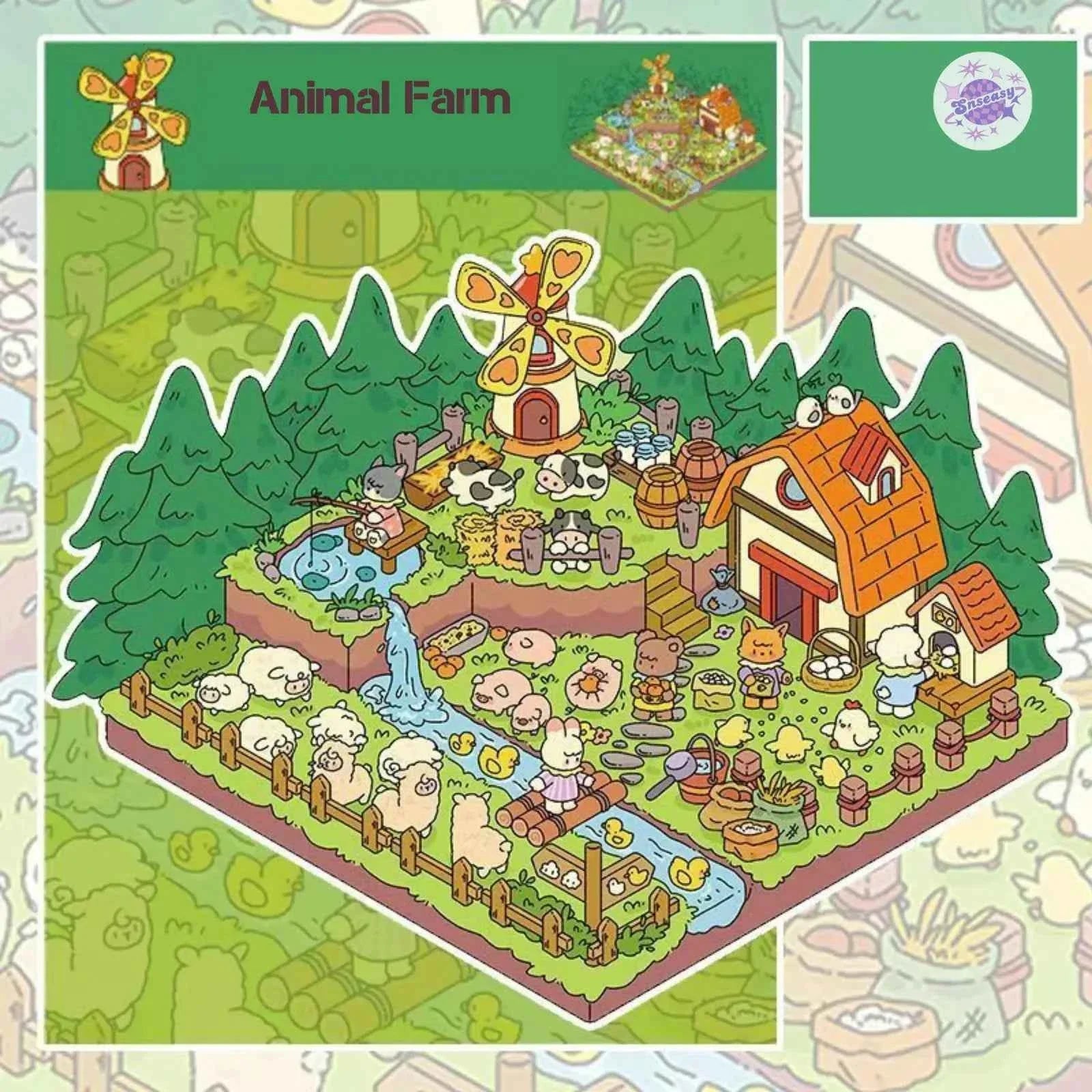 Pastoral Farm Series – 3D Miniature Sticker Scenes - 4 Theme Sets: Animal Farm | Vegetable Farm | Flower Farm | Fruit Farm
