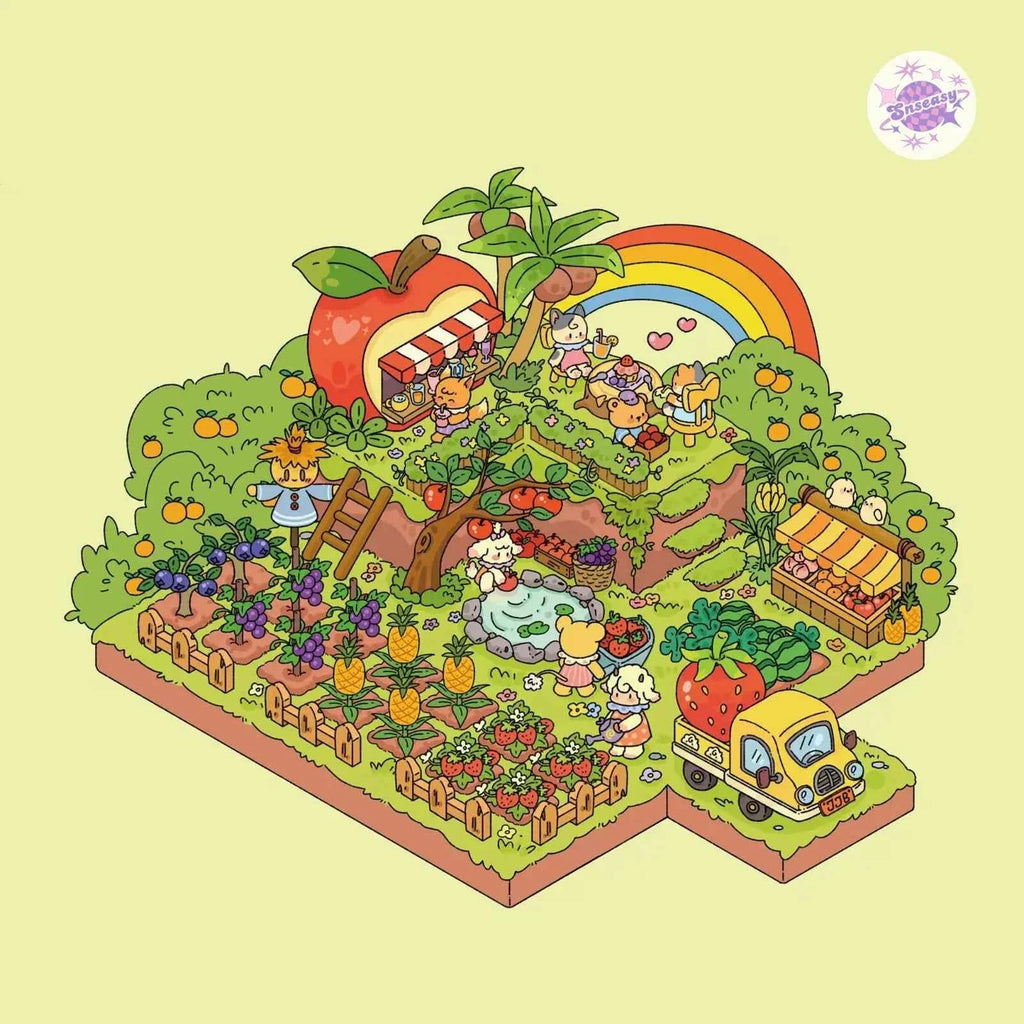 Pastoral Farm Series – 3D Miniature Sticker Scenes - 4 Theme Sets: Animal Farm | Vegetable Farm | Flower Farm | Fruit Farm