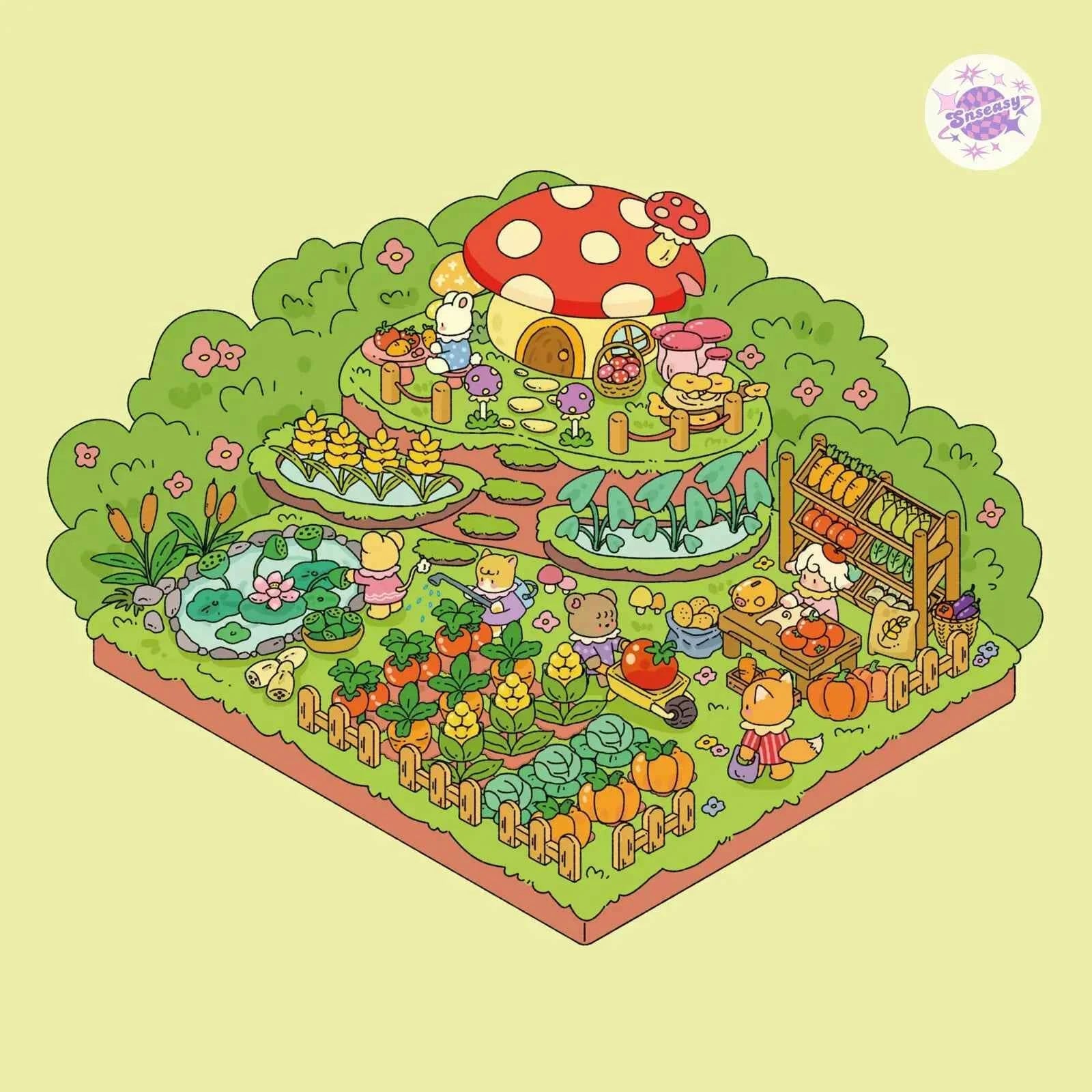 Pastoral Farm Series – 3D Miniature Sticker Scenes - 4 Theme Sets: Animal Farm | Vegetable Farm | Flower Farm | Fruit Farm
