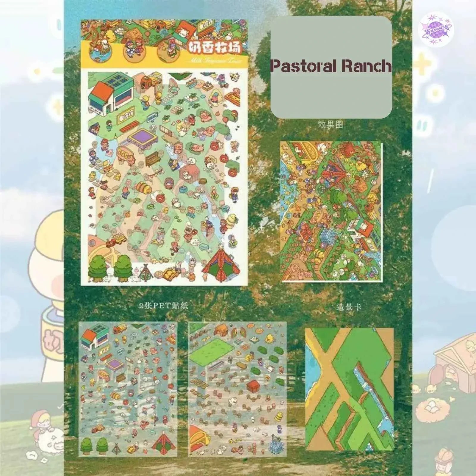 Pastoral Town Series – 3D Miniature Sticker Scenes - 4 Theme Sets: Pastoral Farm | Gold Heist | Pastoral Ranch | Pastoral Library