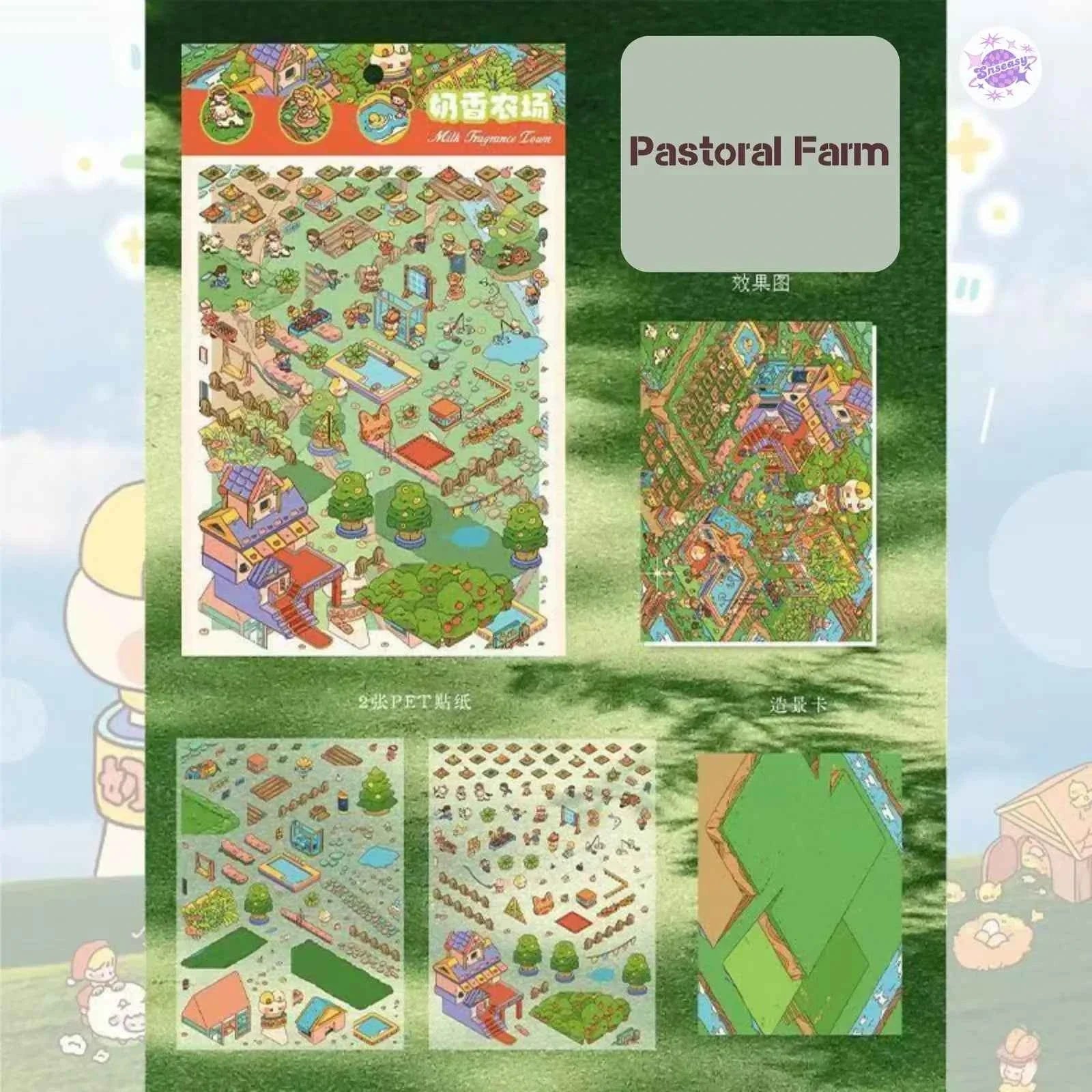 Pastoral Town Series – 3D Miniature Sticker Scenes - 4 Theme Sets: Pastoral Farm | Gold Heist | Pastoral Ranch | Pastoral Library