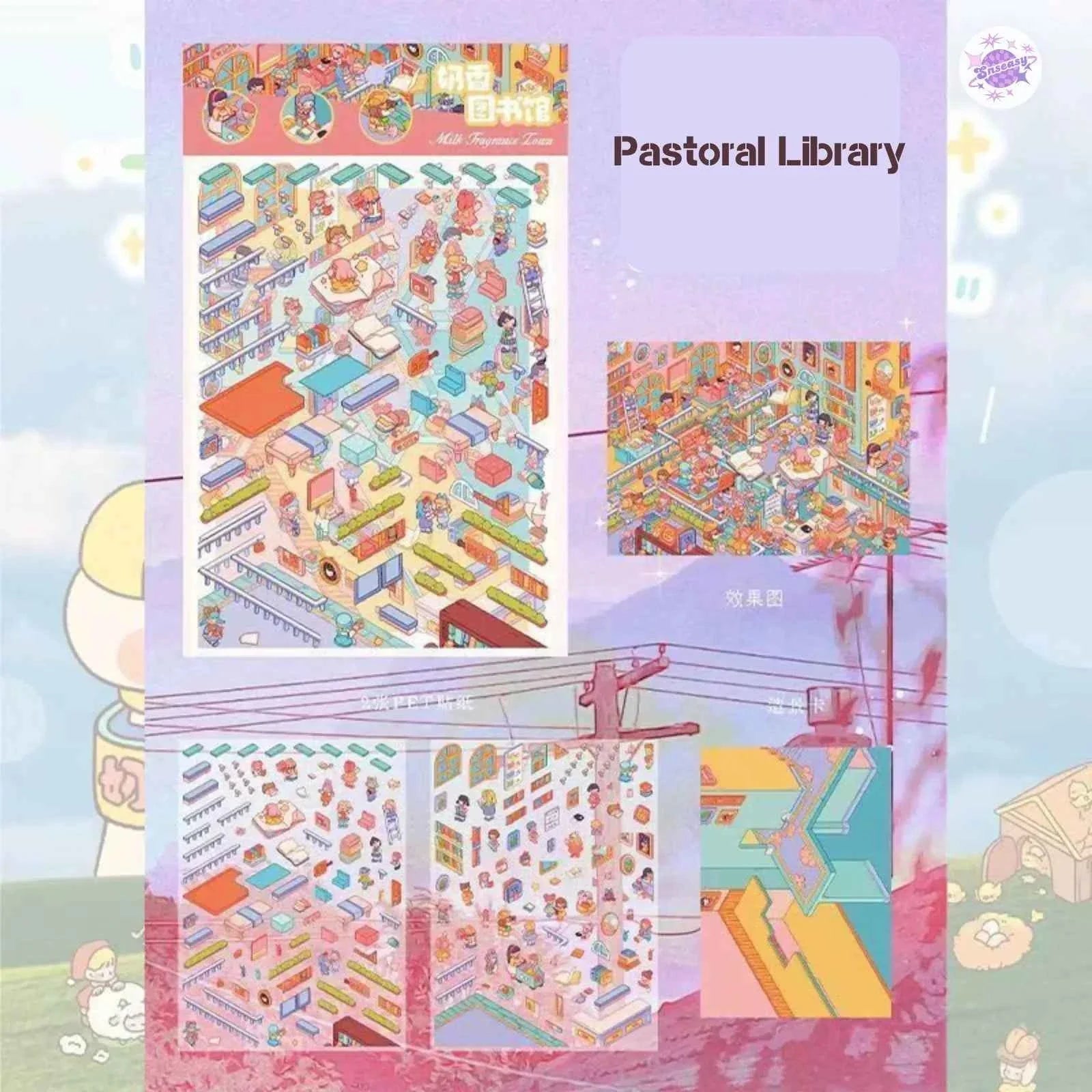 Pastoral Town Series – 3D Miniature Sticker Scenes - 4 Theme Sets: Pastoral Farm | Gold Heist | Pastoral Ranch | Pastoral Library