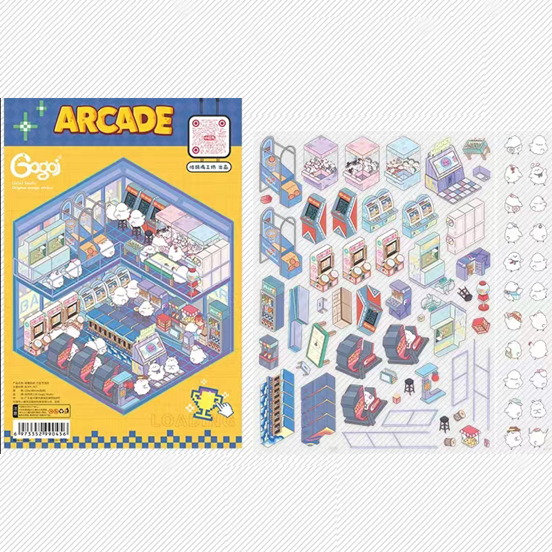 Cute Chick 3D Sticker Scenes - 12 Theme Sets: Coffee Flower | Panda Tea House | Bakery Shop | Apartment | Halloween | Outdoor Party | Snack Store | Arcade | Girls' Dormitory | Retro Hall | Public Bathhouse | Chinese Inn