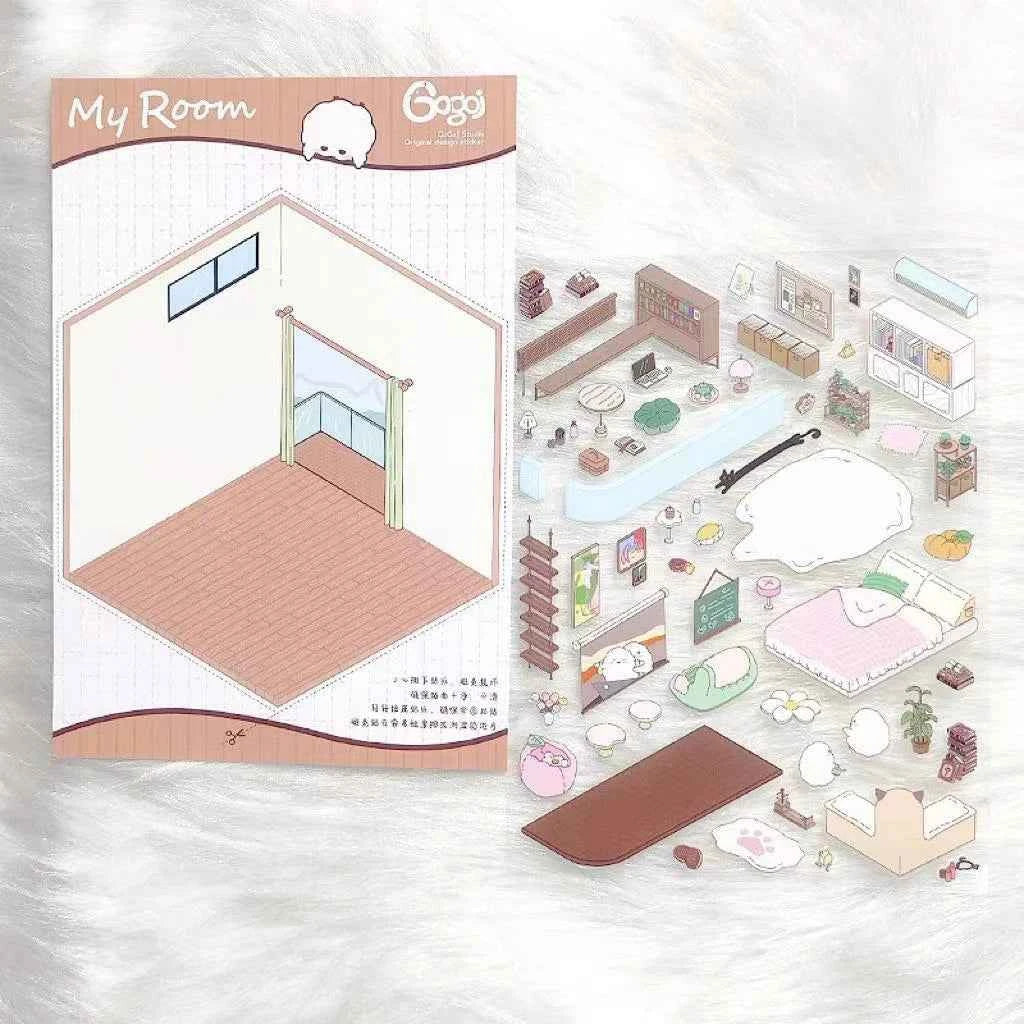 Cute Chick 3D Sticker Scenes - 12 Theme Sets: Coffee Flower | Panda Tea House | Bakery Shop | Apartment | Halloween | Outdoor Party | Snack Store | Arcade | Girls' Dormitory | Retro Hall | Public Bathhouse | Chinese Inn