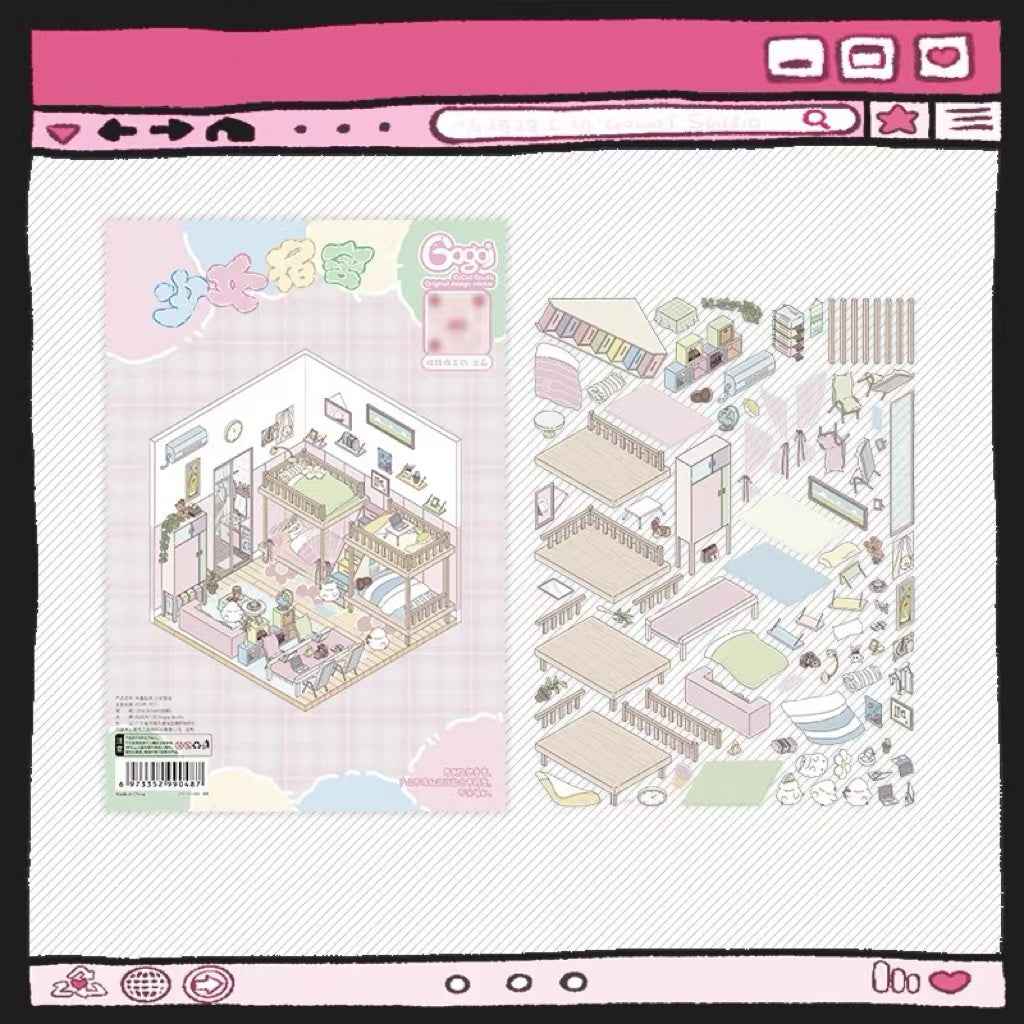 Cute Chick 3D Sticker Scenes - 12 Theme Sets: Coffee Flower | Panda Tea House | Bakery Shop | Apartment | Halloween | Outdoor Party | Snack Store | Arcade | Girls' Dormitory | Retro Hall | Public Bathhouse | Chinese Inn