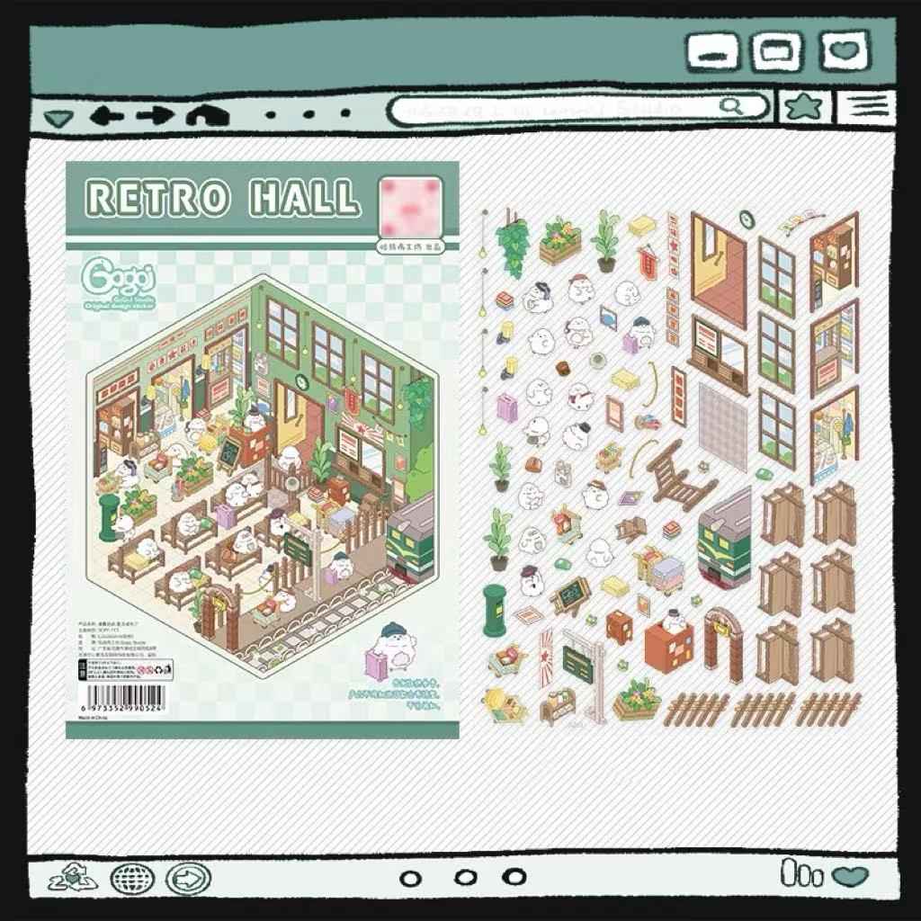 Cute Chick 3D Sticker Scenes - 12 Theme Sets: Coffee Flower | Panda Tea House | Bakery Shop | Apartment | Halloween | Outdoor Party | Snack Store | Arcade | Girls' Dormitory | Retro Hall | Public Bathhouse | Chinese Inn