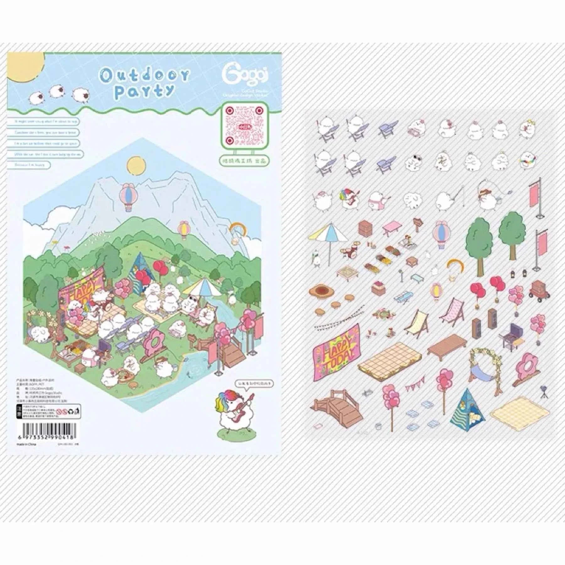 Cute Chick 3D Sticker Scenes - 12 Theme Sets: Coffee Flower | Panda Tea House | Bakery Shop | Apartment | Halloween | Outdoor Party | Snack Store | Arcade | Girls' Dormitory | Retro Hall | Public Bathhouse | Chinese Inn