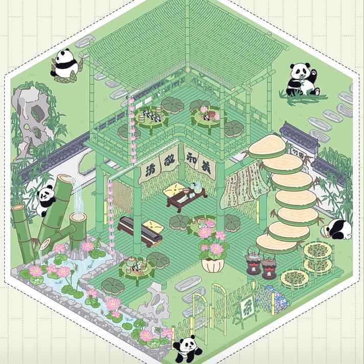 Cute Chick 3D Sticker Scenes - 12 Theme Sets: Coffee Flower | Panda Tea House | Bakery Shop | Apartment | Halloween | Outdoor Party | Snack Store | Arcade | Girls' Dormitory | Retro Hall | Public Bathhouse | Chinese Inn