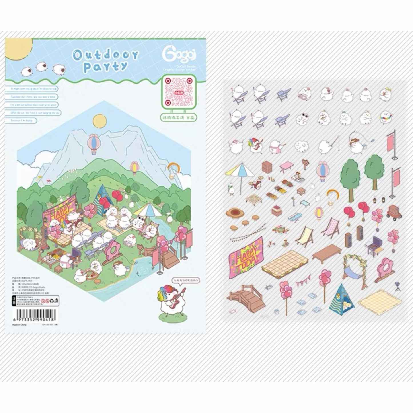 Cute Chick 3D Sticker Scenes - 12 Theme Sets: Coffee Flower | Panda Tea House | Bakery Shop | Apartment | Halloween | Outdoor Party | Snack Store | Arcade | Girls' Dormitory | Retro Hall | Public Bathhouse | Chinese Inn