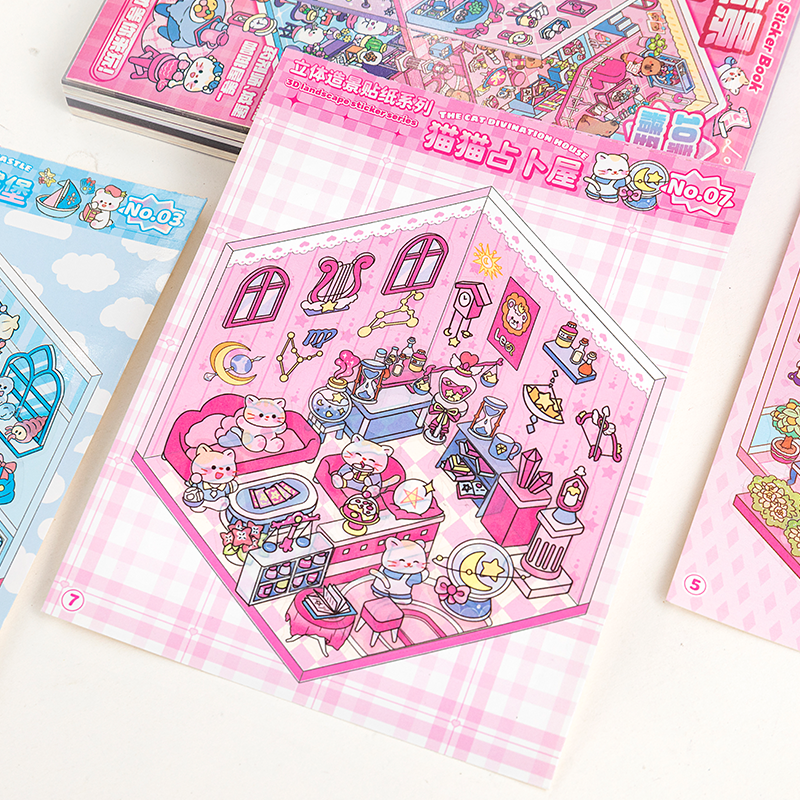 Cute Animals 3D Mini Scene Stickers Scrapbook – 20 Unique Themes: Pink Book (10 Themes) | Purple Book (10 Themes)
