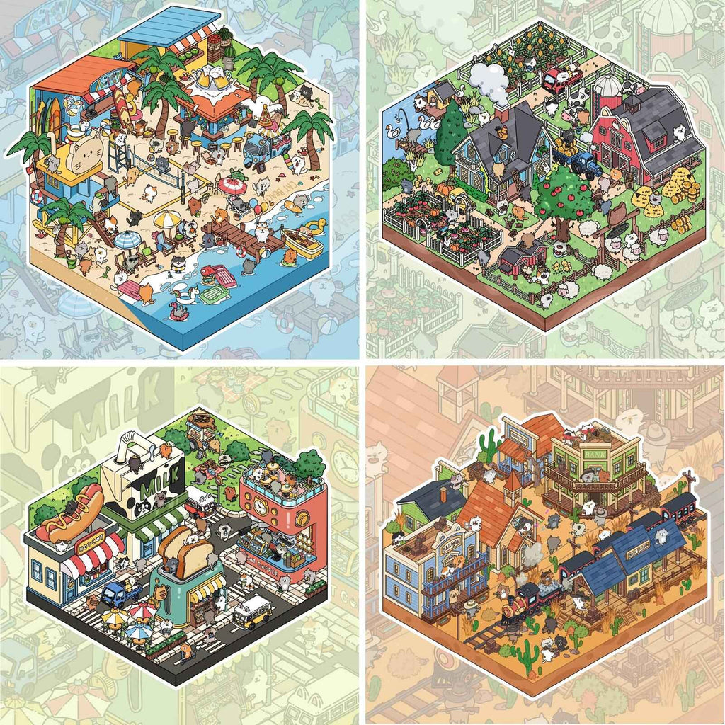 Cute Cat Sushi Street 3D DIY Miniature Sticker Scenes