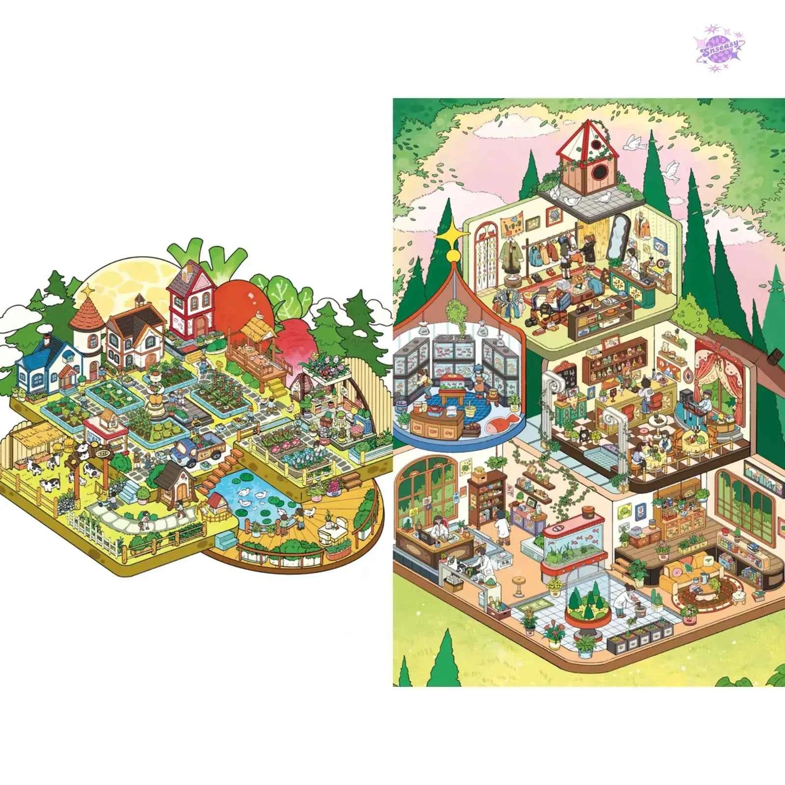 Forest Farm Series– Plus 3D DIY Miniature Sticker Scenes - 2 Theme Sets: Forest Time | Forest Farm