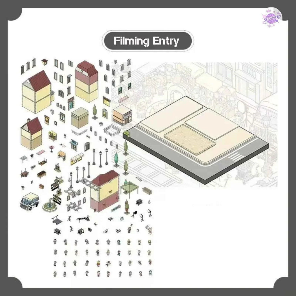Original Plus 2-Theme 3D DIY Miniature Sticker Scenes: Construction Town & Filming Entry