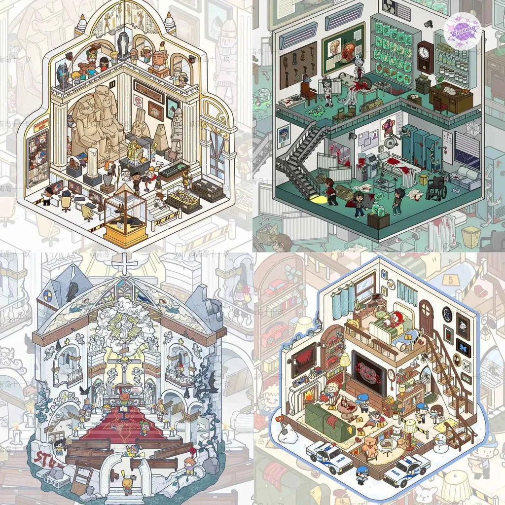 Micro Horror Series – 3D DIY Miniature Sticker Scenes - 4 Theme Sets: Mysterious Sacrifice | Horror Hospital | Pharaoh's Curse | Bear's Secret