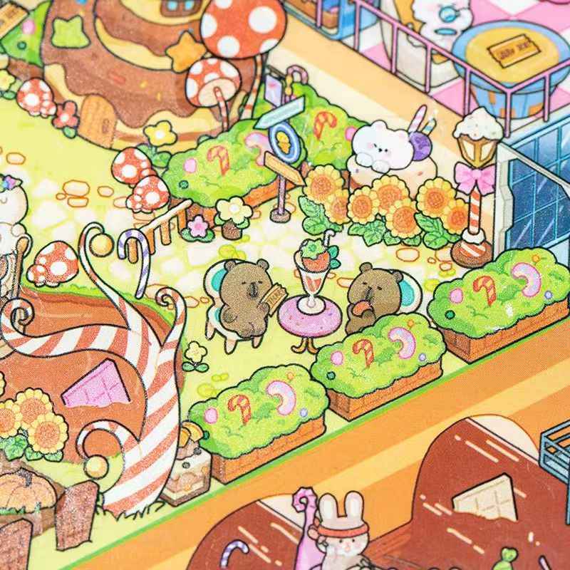 Fun World – 3D DIY Miniature Sticker Scenes - 2 Theme Sets: Chocolate Factory | Rainbow Fairyland