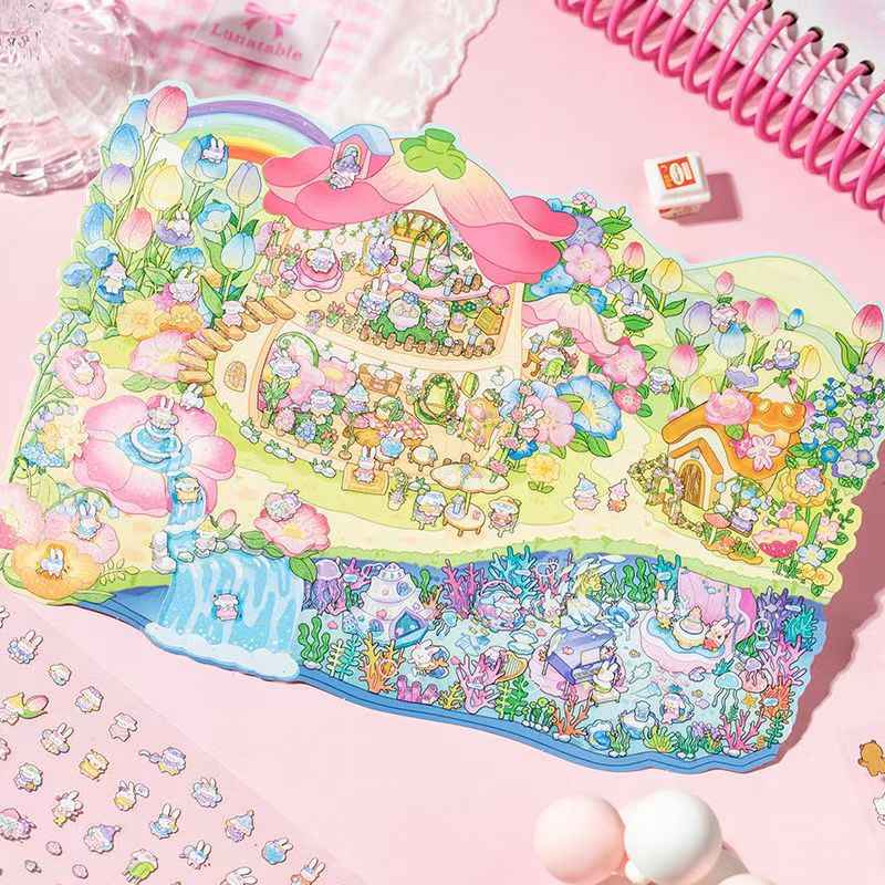 Fun World – 3D DIY Miniature Sticker Scenes - 2 Theme Sets: Chocolate Factory | Rainbow Fairyland
