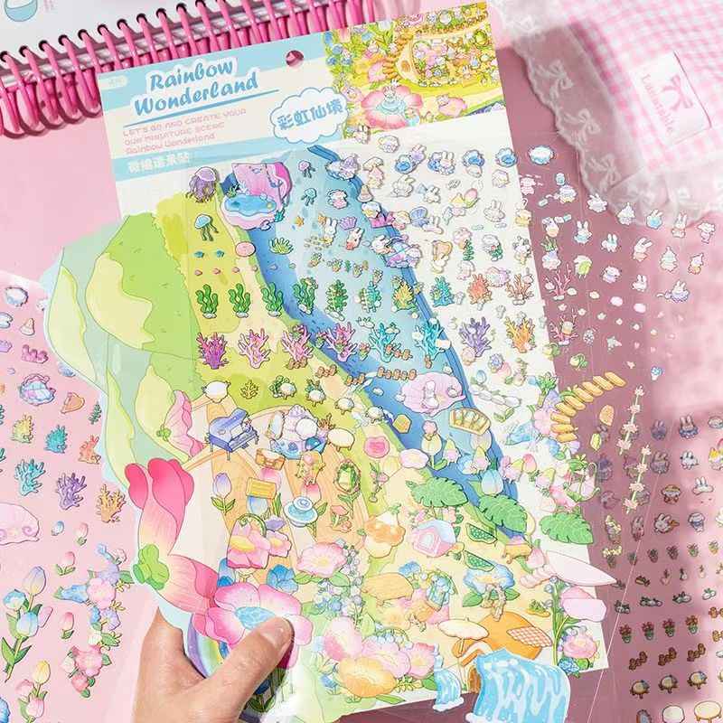 Fun World – 3D DIY Miniature Sticker Scenes - 2 Theme Sets: Chocolate Factory | Rainbow Fairyland