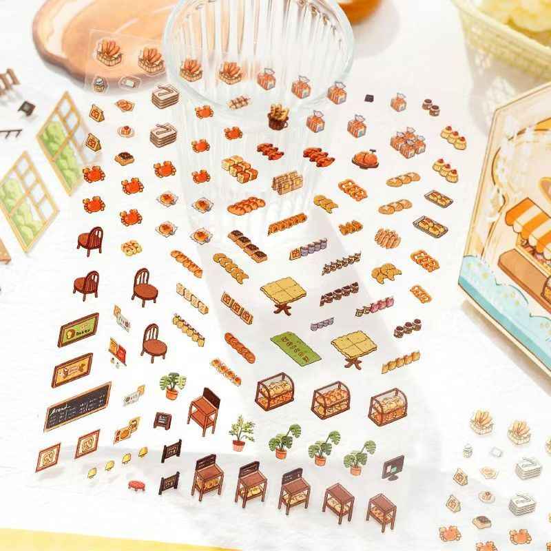 Micro Mini Shop - 3D DIY Miniature Sticker Scenes - 2 Theme Sets Coffee & Dessert Shop  Bread & Bakery Shop