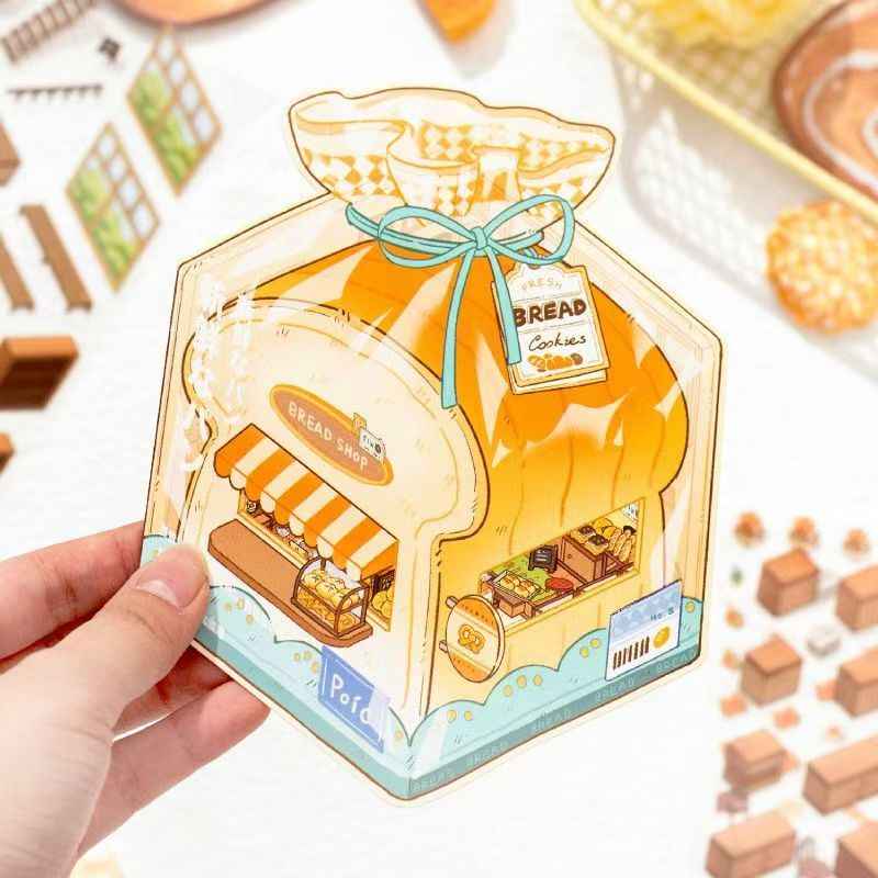 Micro Mini Shop - 3D DIY Miniature Sticker Scenes - 2 Theme Sets Coffee & Dessert Shop  Bread & Bakery Shop