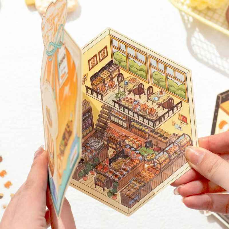 Micro Mini Shop - 3D DIY Miniature Sticker Scenes - 2 Theme Sets Coffee & Dessert Shop  Bread & Bakery Shop