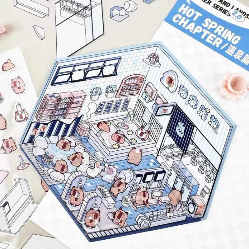 3D Scene Stickers - 8 Themes - Supermarket | Bookstore | Coffee Shop | Restaurant | Warm Home | Hot Spring | Gymnasium | Music Bar