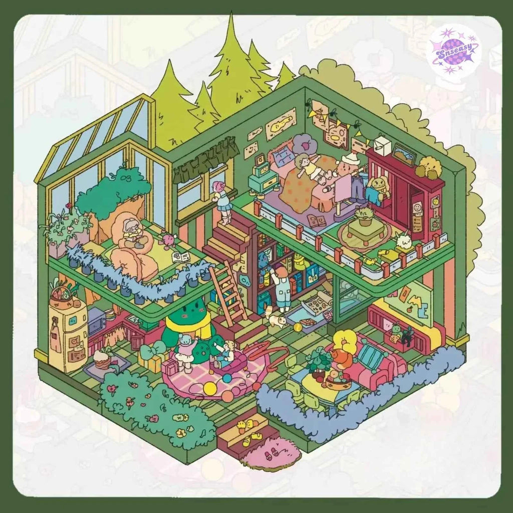 Cozy Cottage Series – 3D DIY Miniature Sticker Scenes - 5 Theme Sets: Spring in the Park | Garden Villa | Leisure Holiday | Home for Hermit Girls | Forest Cottage