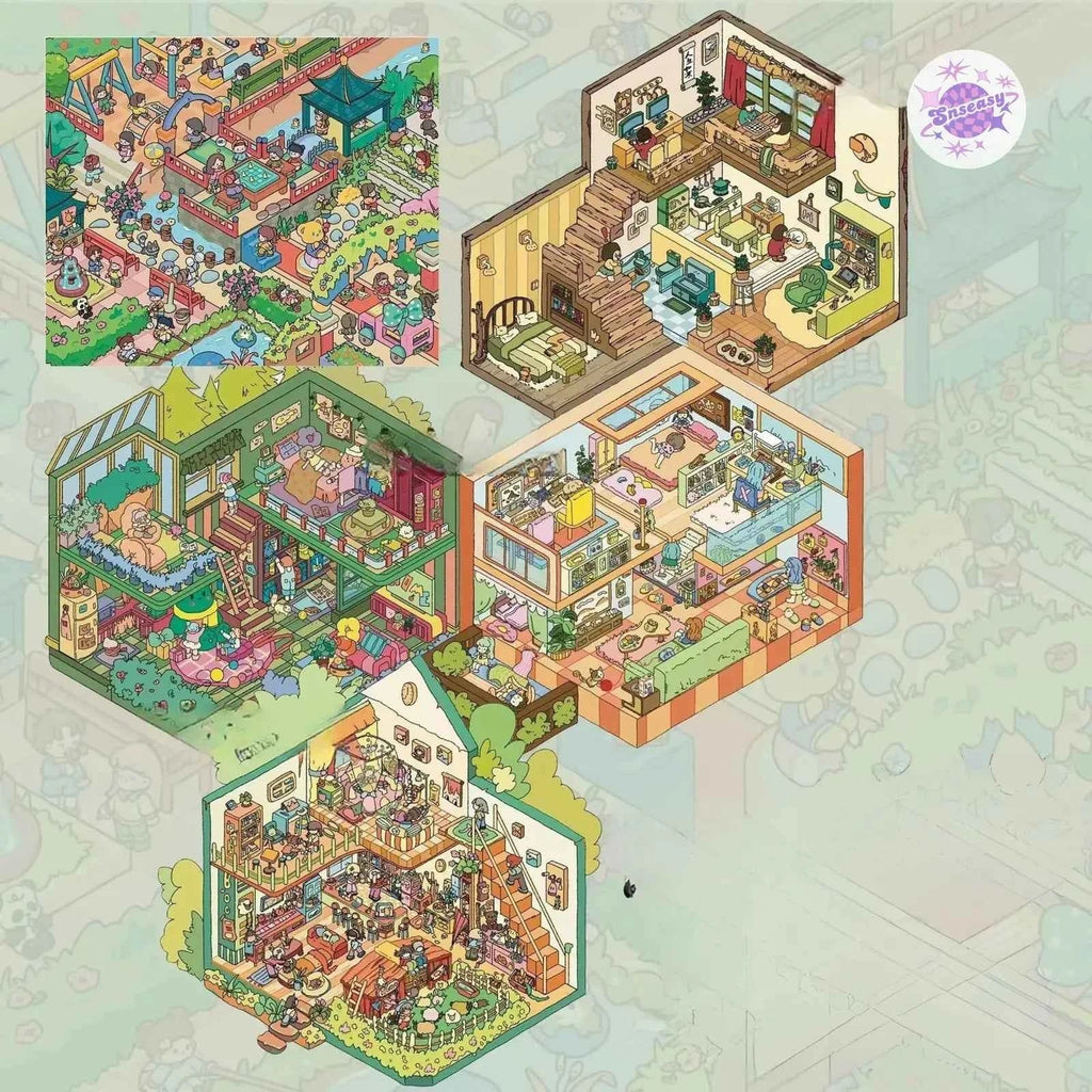 Cozy Cottage Series – 3D DIY Miniature Sticker Scenes - 5 Theme Sets: Spring in the Park | Garden Villa | Leisure Holiday | Home for Hermit Girls | Forest Cottage