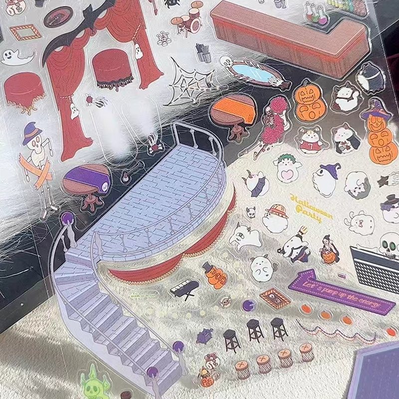 Happy Halloween 3D Isometric Room Stickers - 2 Theme Sets: Halloween Outdoor Party | Halloween (One Piece)