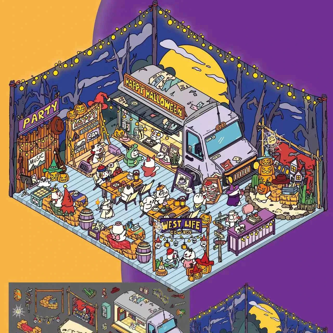 Happy Halloween 3D Isometric Room Stickers - 2 Theme Sets: Halloween Outdoor Party | Halloween (One Piece)