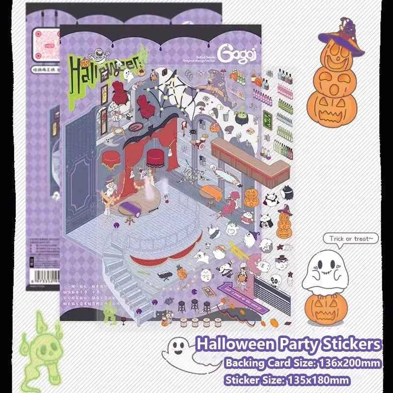 Happy Halloween 3D Isometric Room Stickers - 2 Theme Sets: Halloween Outdoor Party | Halloween (One Piece)