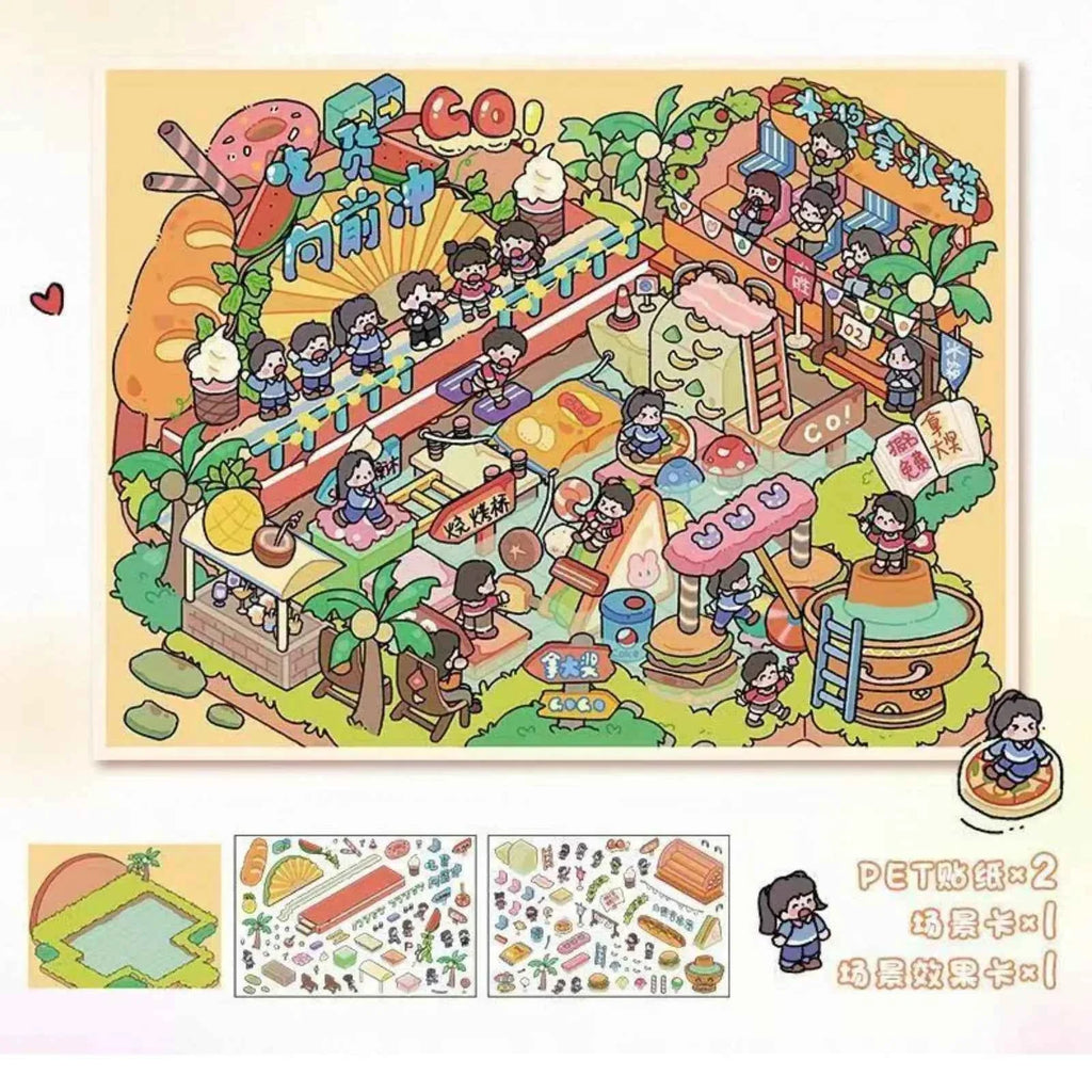 Plus Food Festival – 3D Miniature Sticker Scenes - 2 Theme Sets: Private Hot Spring | Food Festival