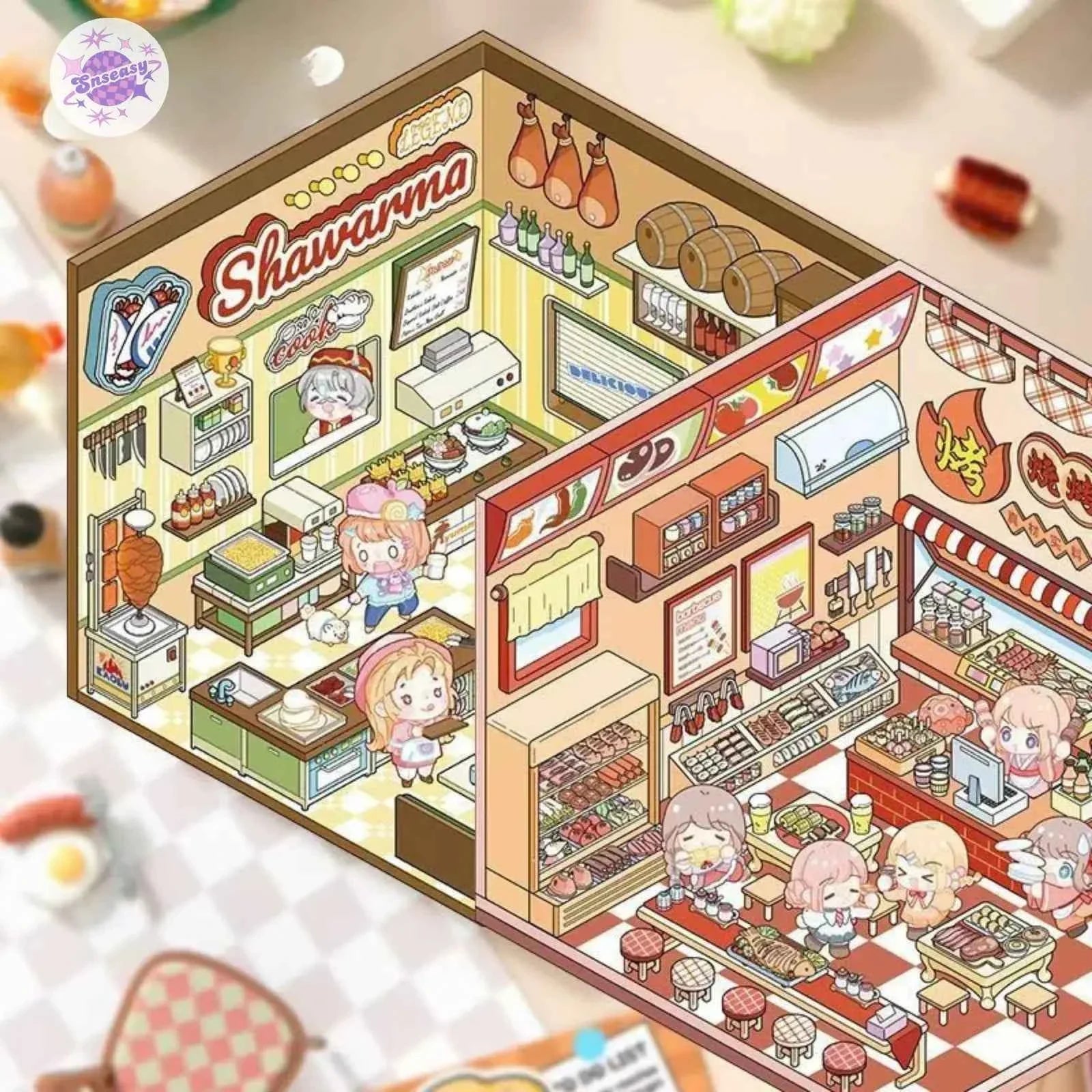 Shiny Shop – 3D Miniature Sticker Scenes - 2 Theme Sets: Barbecue Shop | Restaurant