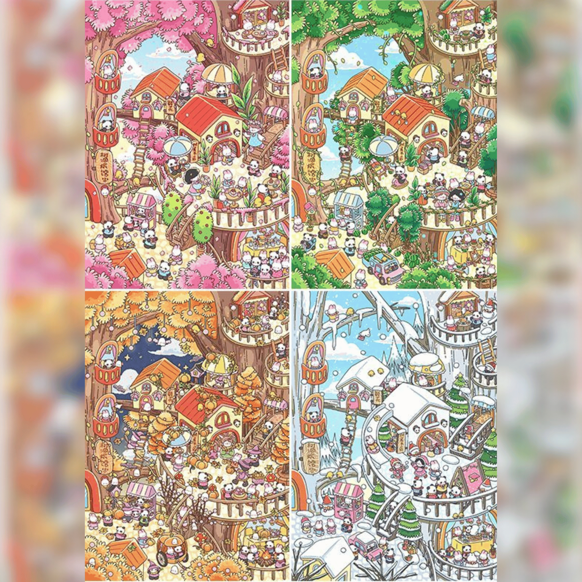 Treehouse Seasons 3D Scene Sticker Plus Size 4 Theme Sets: Spring Treehouse | Summer Treehouse | Autumn Treehouse | Winter Treehouse