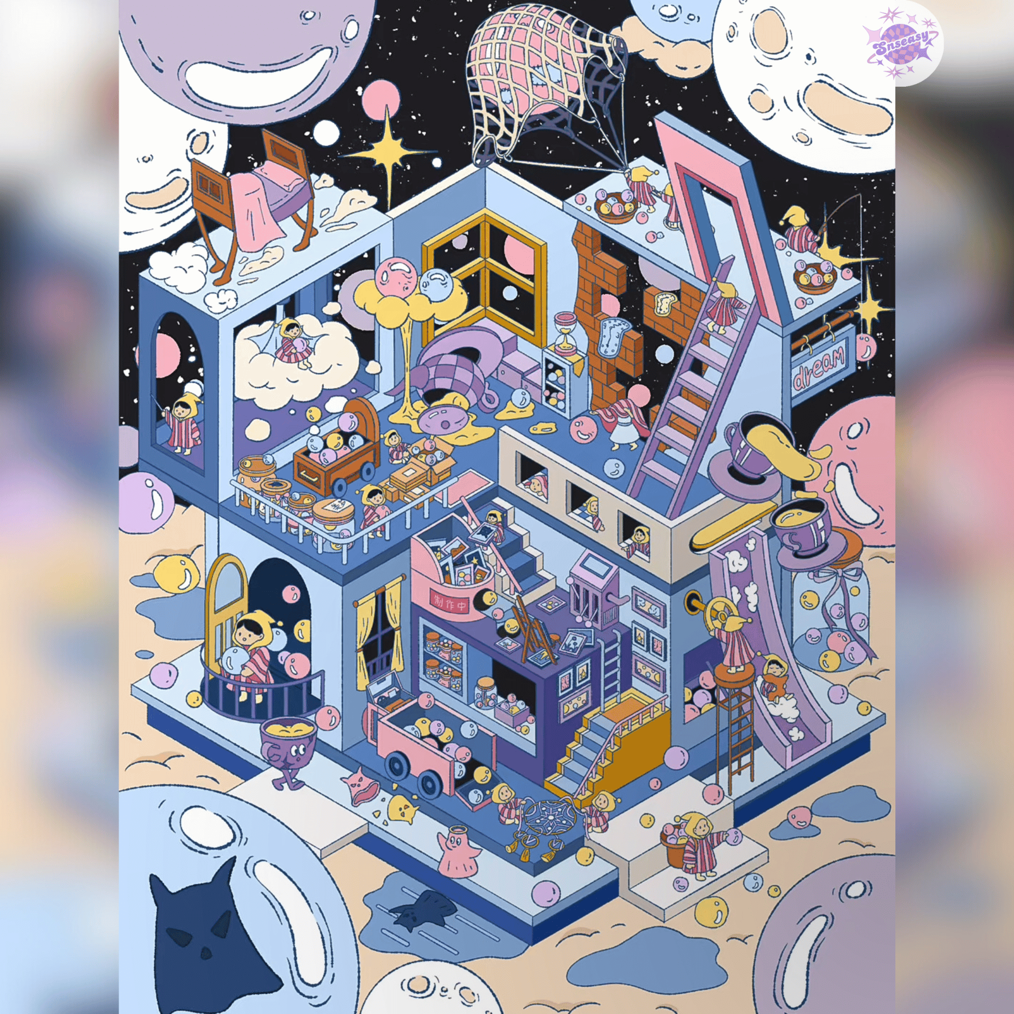 Fantasy Dreamscape – 3D Miniature Scene Stickers – 4 Theme Sets: Dessert House Dream | Bubble House Dream | Haunted Adventure Dream | Giant Burger Dream