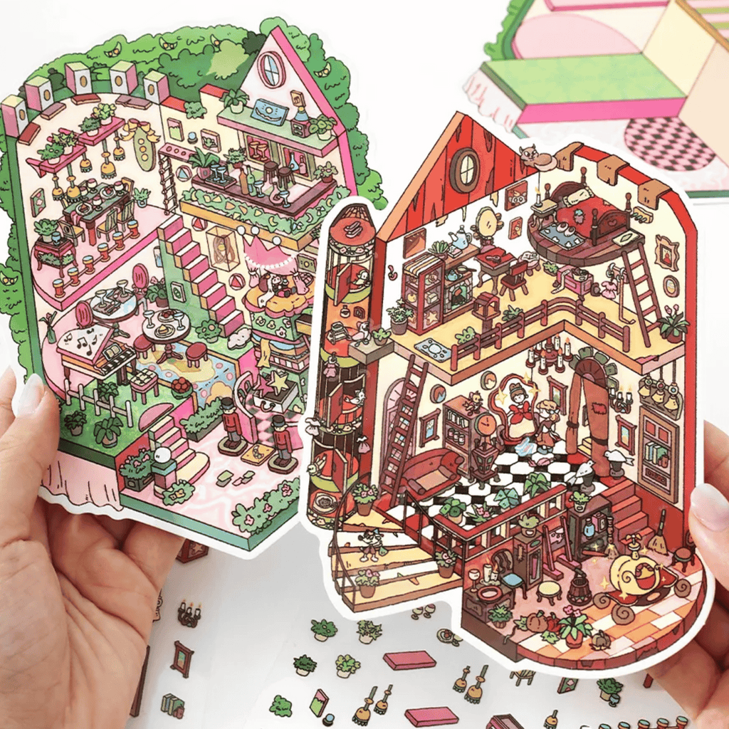 Fairy Tale Cottage – 3D Miniature Scene Stickers – 4 Theme Sets: Magic Cottage | Cinderella’s Home | Beauty and the Beast Castle | Pea Princess’s Cottage