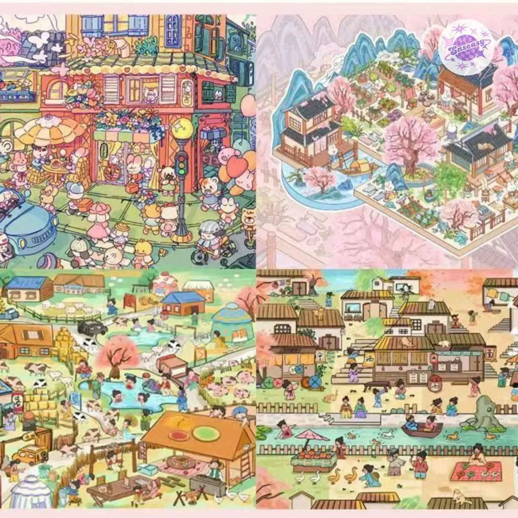Plus Floral Series – 3D Miniature Sticker Scenes - 4 Theme Sets: Street Corner Flower Shop | Peach Blossom Villa | Prairie Farmhouse | Ancient Town
