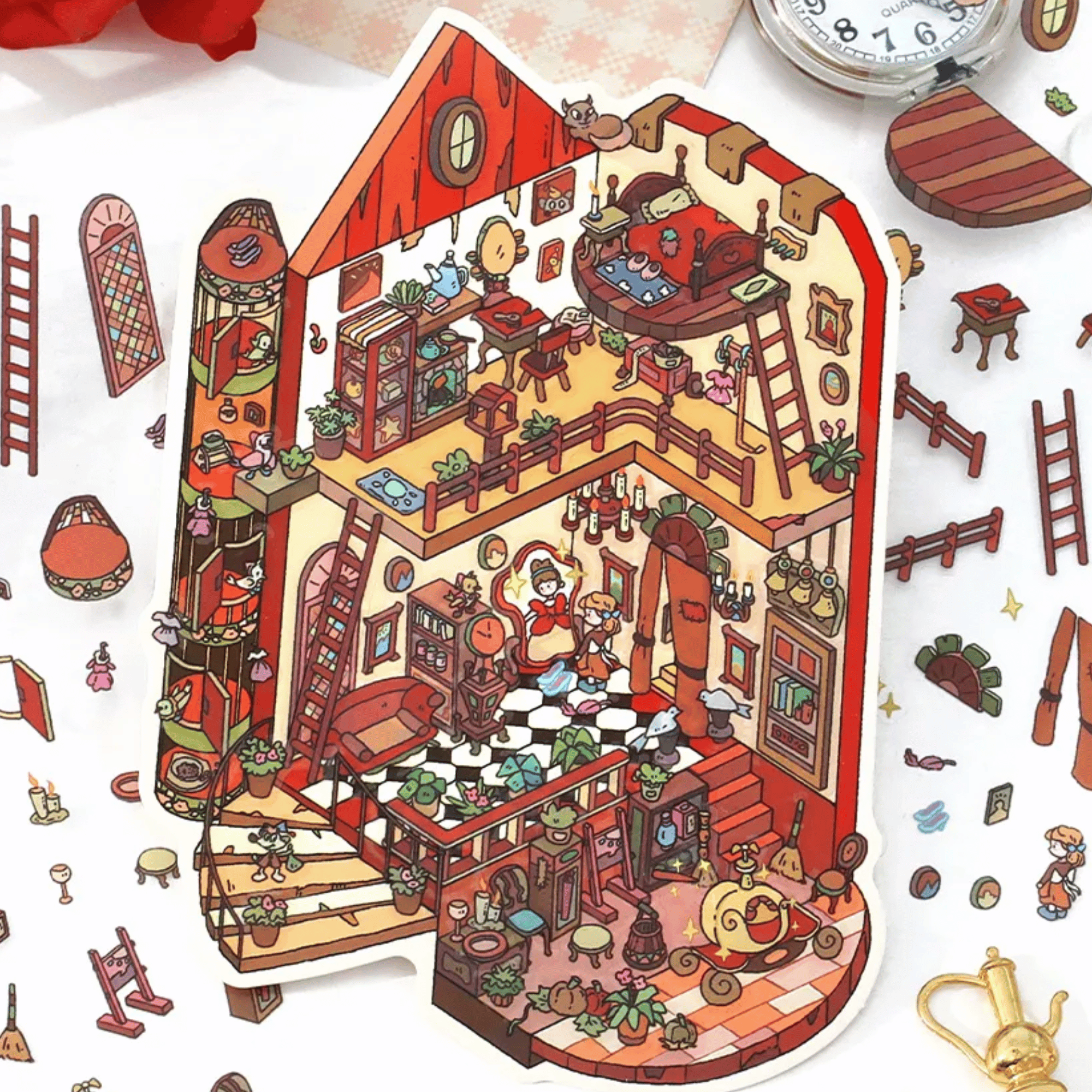 Fairy Tale Cottage – 3D Miniature Scene Stickers – 4 Theme Sets: Magic Cottage | Cinderella’s Home | Beauty and the Beast Castle | Pea Princess’s Cottage
