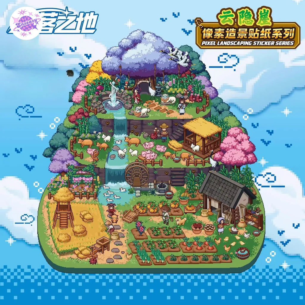 Original Plus Pixel Style 2.0 – 3D Miniature Sticker Scenes - 2 Theme Sets: Cloud-Hidden Cliff | Temple of Time