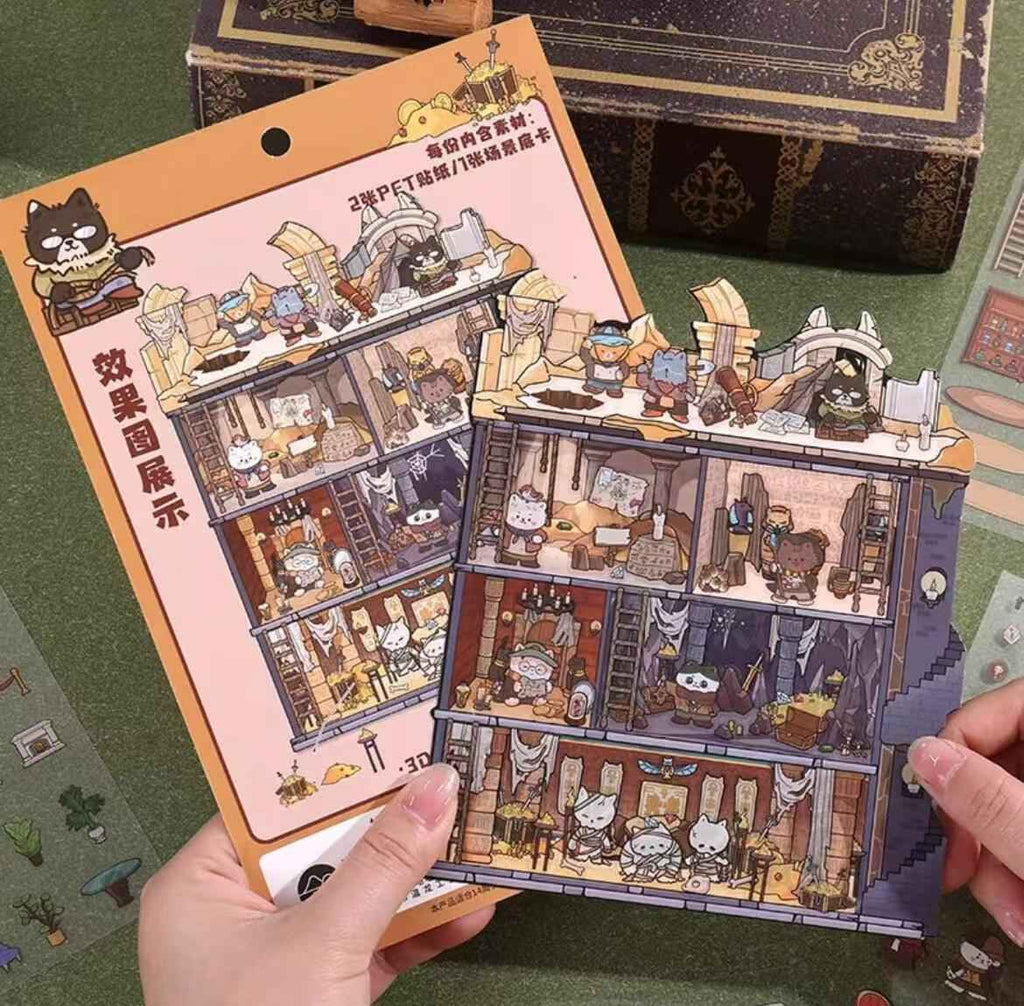 Magic Apprentice – 3D Miniature Sticker Scenes - 4 Theme Sets: Detective Agency | Mystery Hotel | Archaeological Adventure | Cat Research Institute