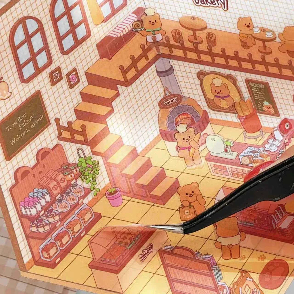 Melon Dog 3D Sticker Scenes - 4 Theme Sets: Bakery | Market | Elephant House | Toast Bear