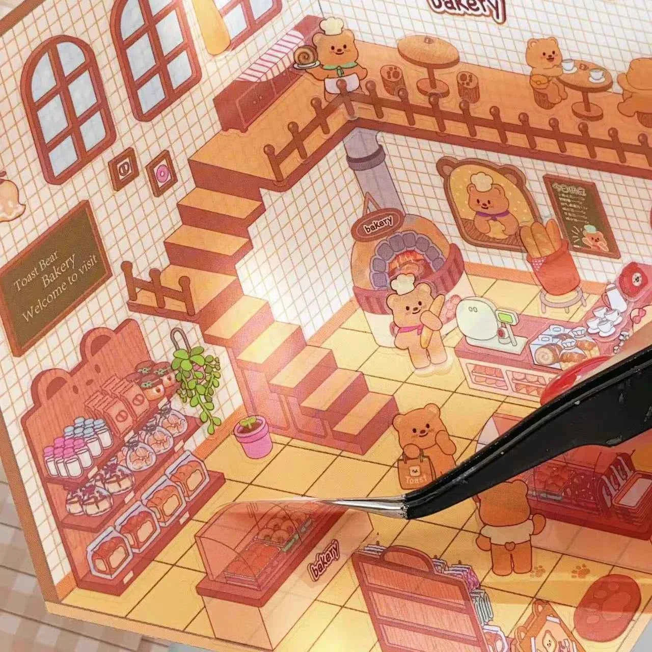 Melon Dog 3D Sticker Scenes - 4 Theme Sets: Bakery | Market | Elephant House | Toast Bear