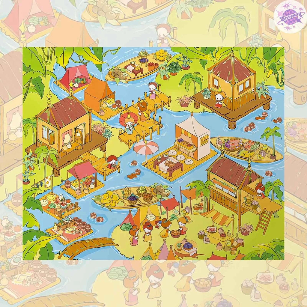 Plus Water Market – 3D Miniature Sticker Scenes - 2 Theme Sets: Water Market | Peach Garden Winery